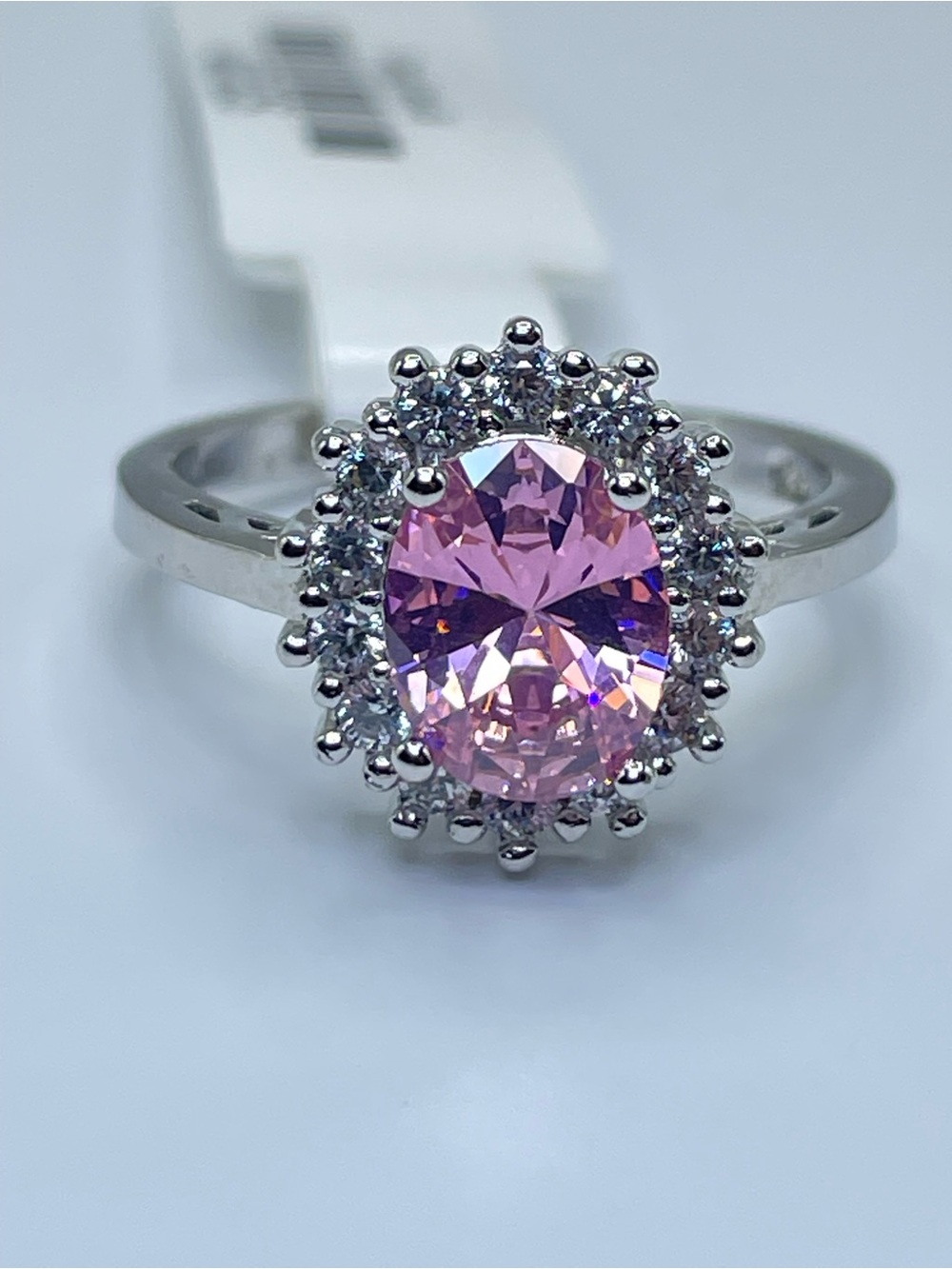 Swarovski Crystal Elements Pink Oval Cut Crystal Halo Art Deco Ring Sz 8